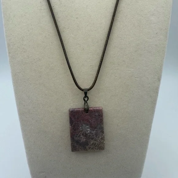 Rectangle Coral Fossil Pendant Necklace - Picture 5 of 14
